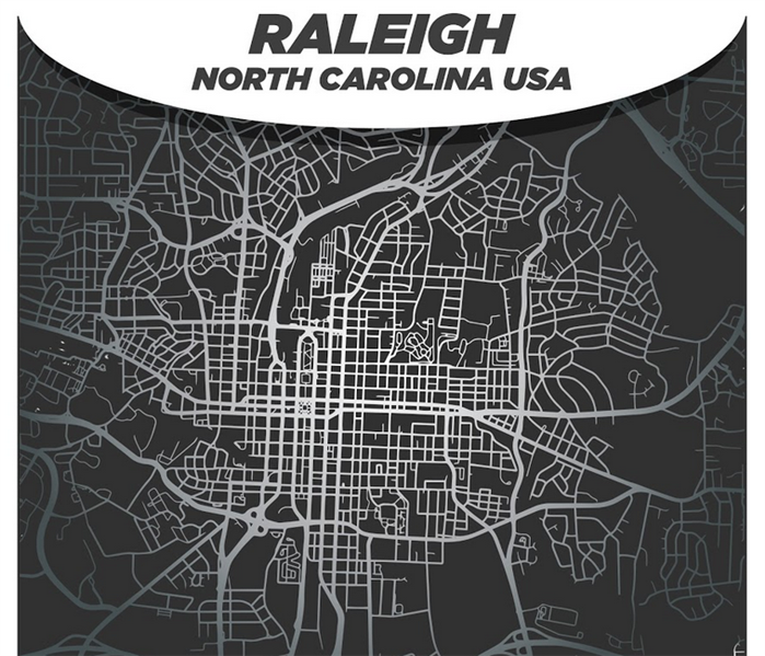 black and white map of Raleigh